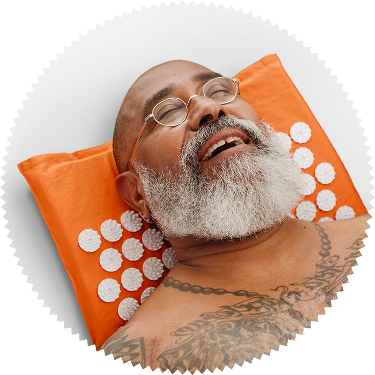 An acupressure session on the Shakti Mat offers relaxation and relieves tension.